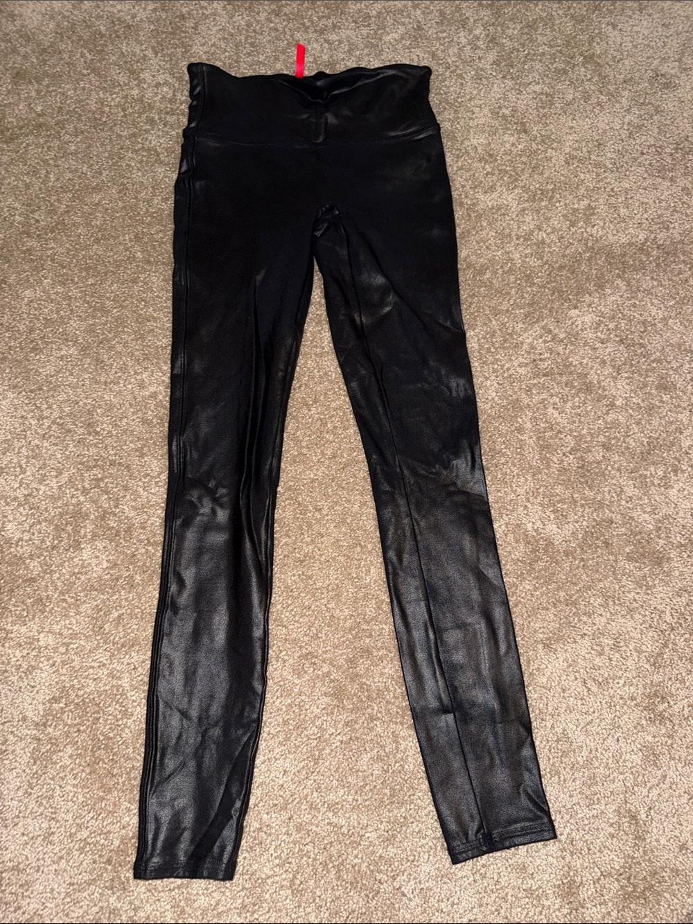 SPANX Black Faux Leather High-Rise Leggings - small